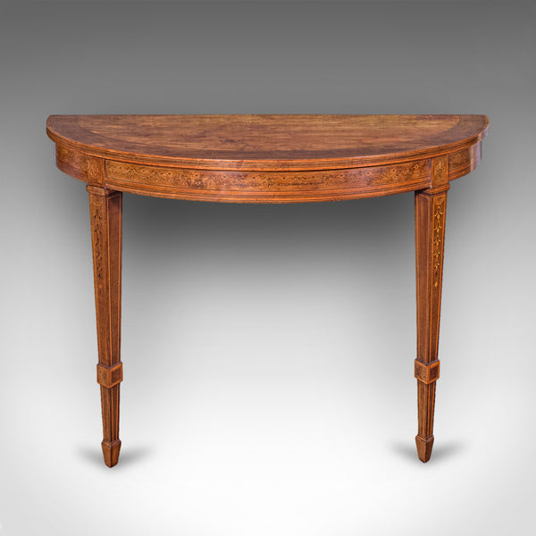 Pair of Antique Demi Lune Side Tables, English, Neoclassical, Sheraton, Georgian