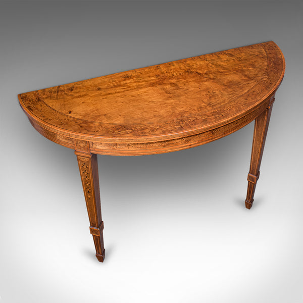 Pair of Antique Demi Lune Side Tables, English, Neoclassical, Sheraton, Georgian