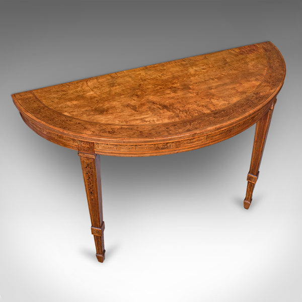 Pair of Antique Demi Lune Side Tables, English, Neoclassical, Sheraton, Georgian