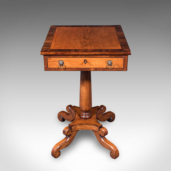 Vintage Regency Revival Side Table, English, Oak, Walnut, Accent, End, Art Deco