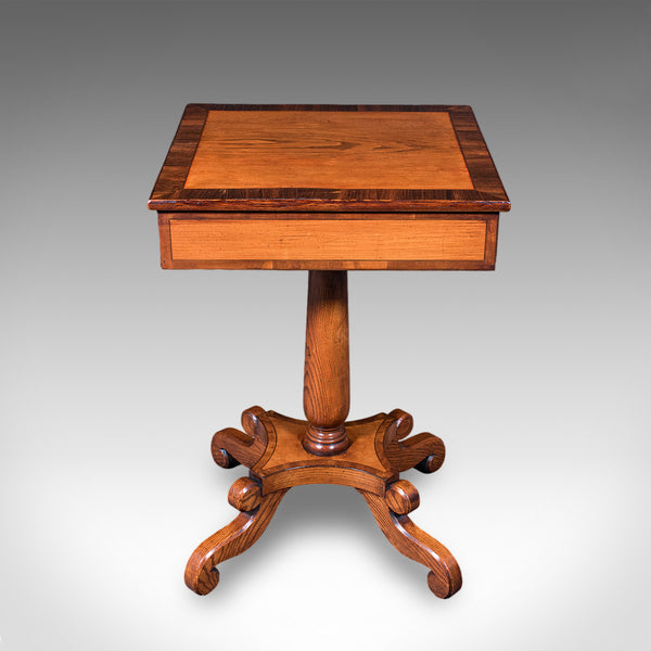 Vintage Regency Revival Side Table, English, Oak, Walnut, Accent, End, Art Deco