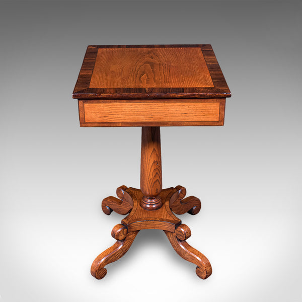 Vintage Regency Revival Side Table, English, Oak, Walnut, Accent, End, Art Deco
