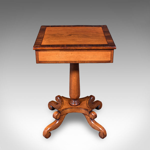 Vintage Regency Revival Side Table, English, Oak, Walnut, Accent, End, Art Deco