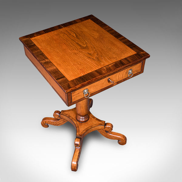 Vintage Regency Revival Side Table, English, Oak, Walnut, Accent, End, Art Deco