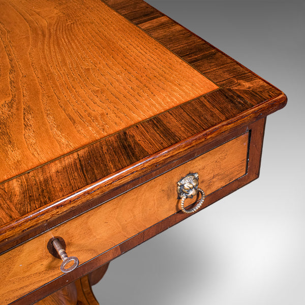 Vintage Regency Revival Side Table, English, Oak, Walnut, Accent, End, Art Deco