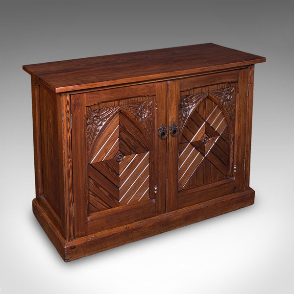 Antique Gothic Revival Cabinet, English, Storage Cupboard, Bookcase, Victorian