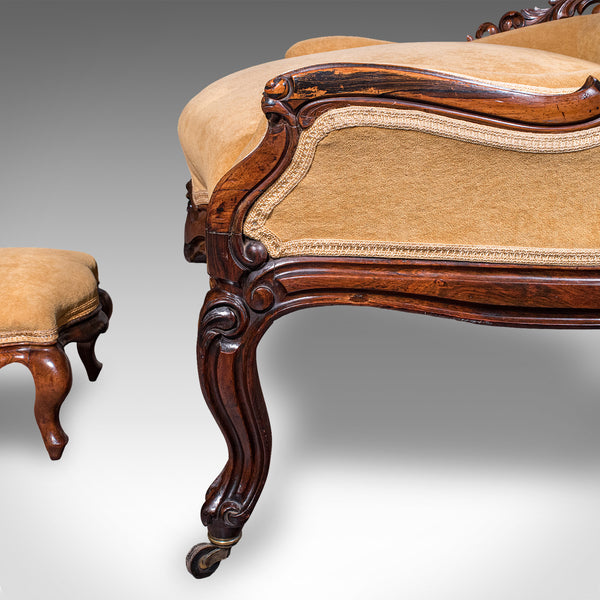 Antique Colonel's Salon Chair & Stool, English, Parlour Seat, Early Victorian