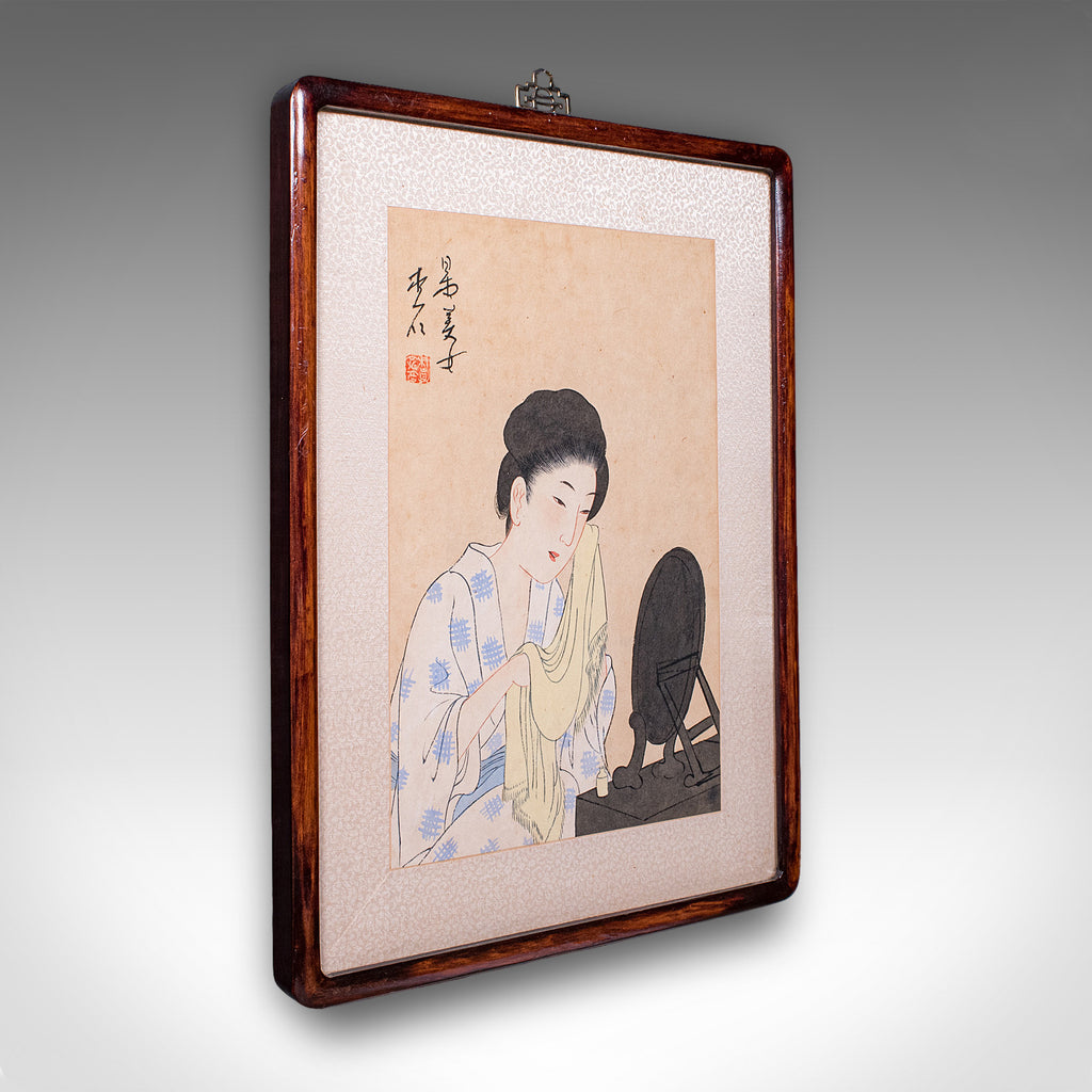 Antique Figural Woodblock Print, Japanese Art, Framed, Meiji, Yoshu Chikanobu