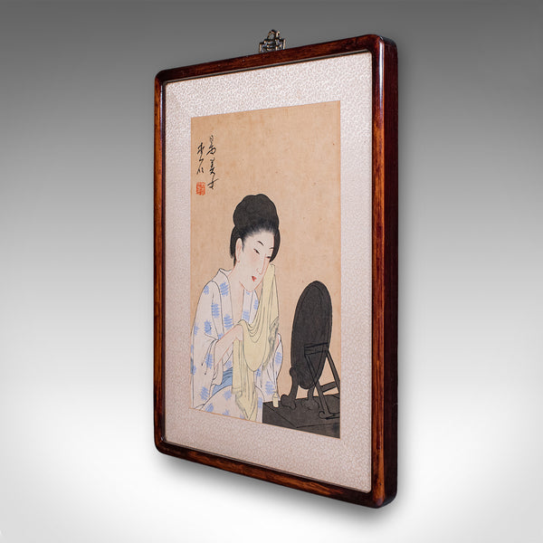 Antique Figural Woodblock Print, Japanese Art, Framed, Meiji, Yoshu Chikanobu