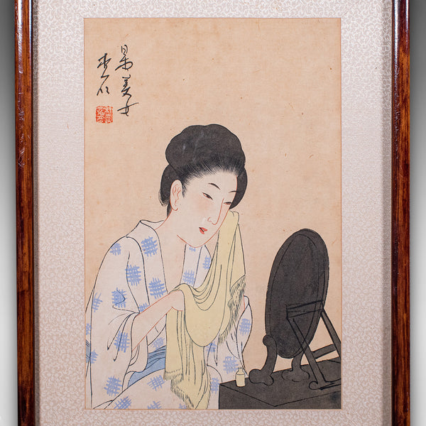 Antique Figural Woodblock Print, Japanese Art, Framed, Meiji, Yoshu Chikanobu