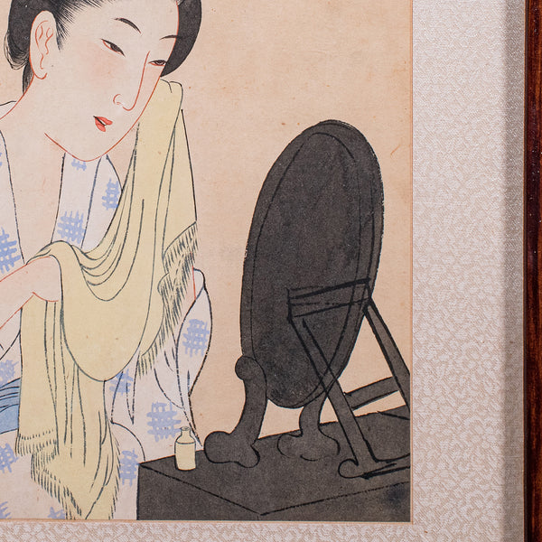 Antique Figural Woodblock Print, Japanese Art, Framed, Meiji, Yoshu Chikanobu
