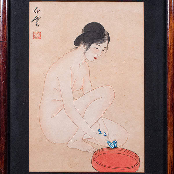 Vintage Figural Woodblock Print, Japanese, After Hashiguchi Goyo, Mid Century