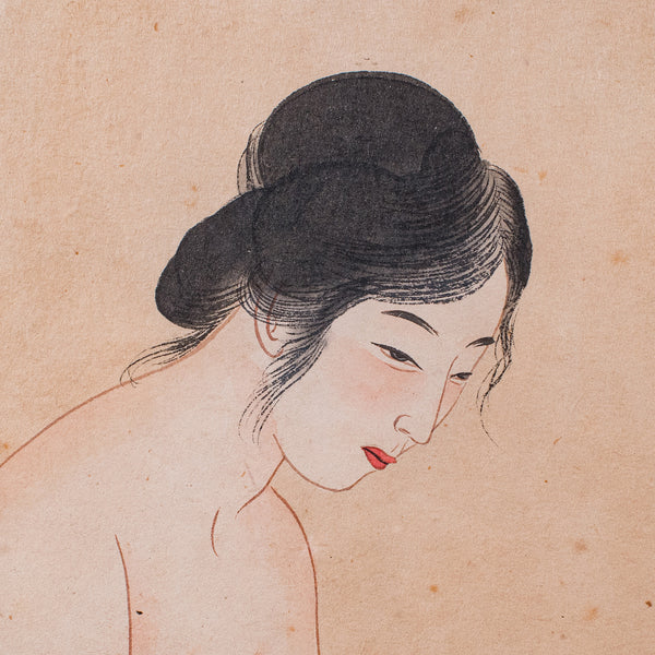 Vintage Figural Woodblock Print, Japanese, After Hashiguchi Goyo, Mid Century
