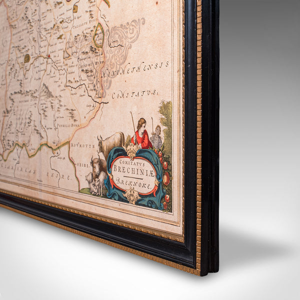 Antique Map of Breconshire, Dutch, Atlas Cartography, Joan Blaeu, Wales, C.1660