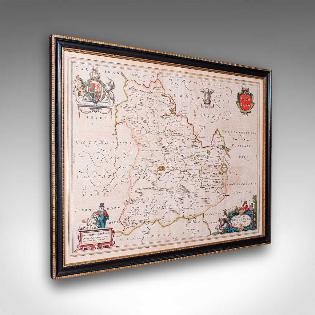 Antique Map of Breconshire, Dutch, Atlas Cartography, Joan Blaeu, Wales, C.1660