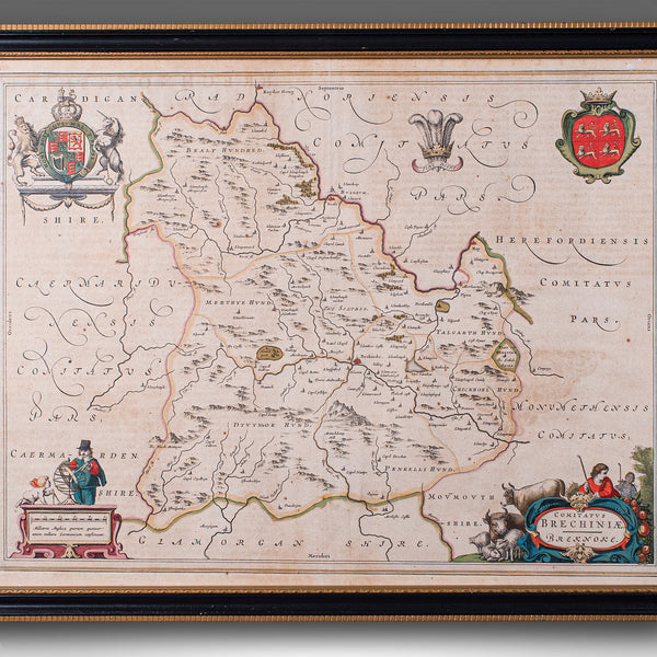 Antique Map of Breconshire, Dutch, Atlas Cartography, Joan Blaeu, Wales, C.1660