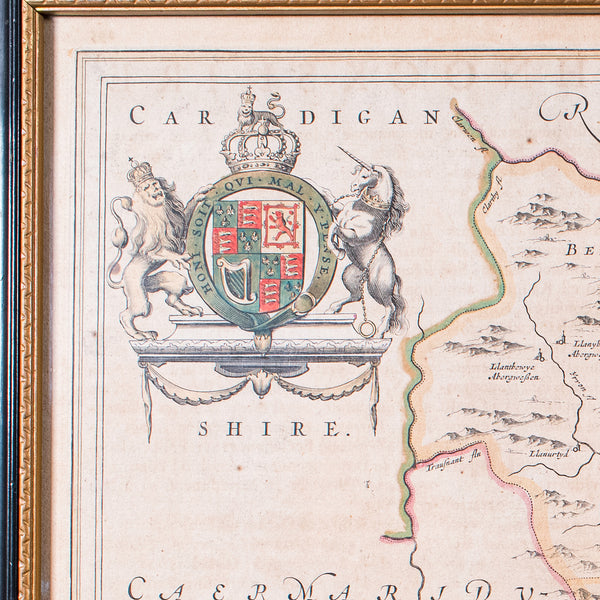 Antique Map of Breconshire, Dutch, Atlas Cartography, Joan Blaeu, Wales, C.1660