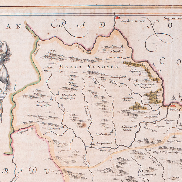 Antique Map of Breconshire, Dutch, Atlas Cartography, Joan Blaeu, Wales, C.1660