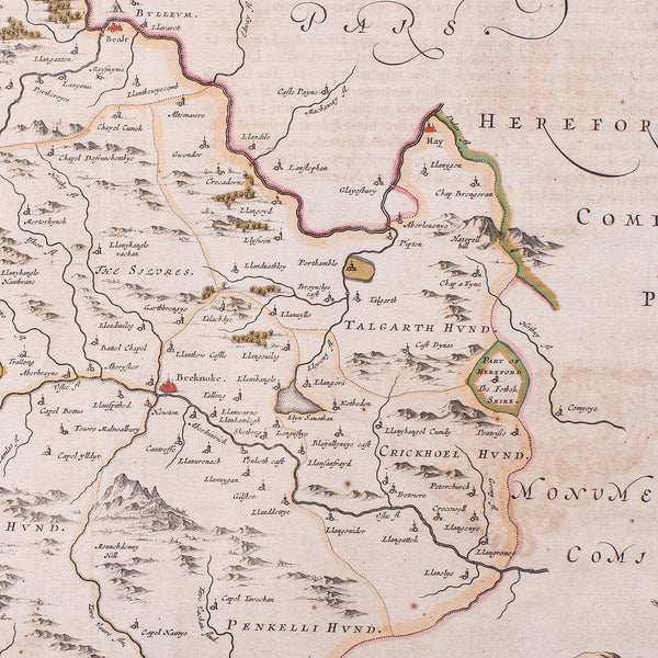 Antique Map of Breconshire, Dutch, Atlas Cartography, Joan Blaeu, Wales, C.1660