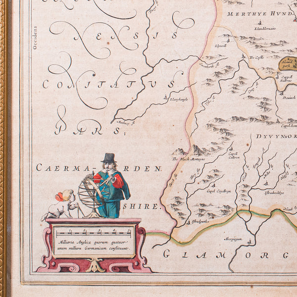 Antique Map of Breconshire, Dutch, Atlas Cartography, Joan Blaeu, Wales, C.1660