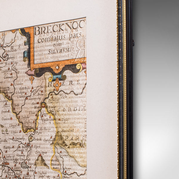 Antique Map, Brecknoc, Breconshire, English, Framed, Dual Sided, Jacobean, 1607