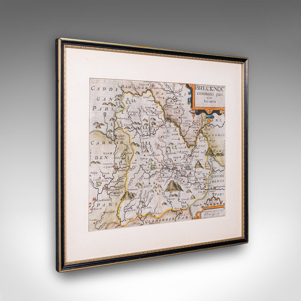 Antique Map, Brecknoc, Breconshire, English, Framed, Dual Sided, Jacobean, 1607