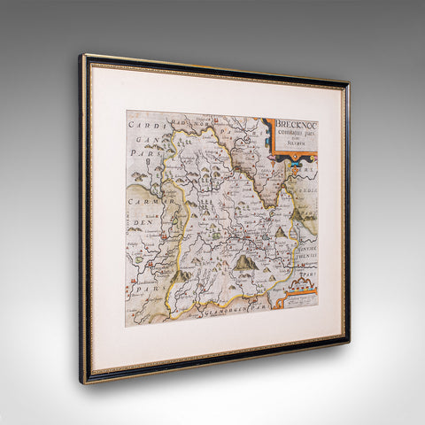 Antique Map, Brecknoc, Breconshire, English, Framed, Dual Sided, Jacobean, 1607