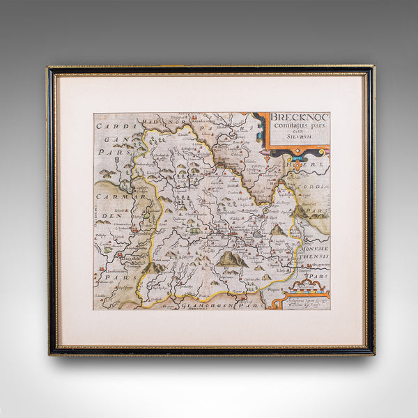 Antique Map, Brecknoc, Breconshire, English, Framed, Dual Sided, Jacobean, 1607