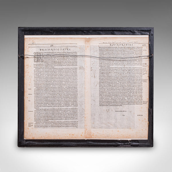 Antique Map, Brecknoc, Breconshire, English, Framed, Dual Sided, Jacobean, 1607