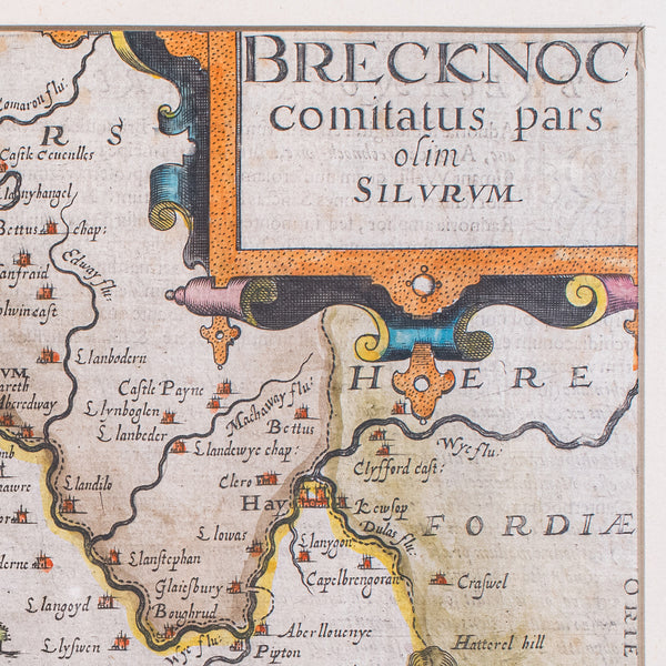 Antique Map, Brecknoc, Breconshire, English, Framed, Dual Sided, Jacobean, 1607