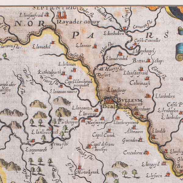 Antique Map, Brecknoc, Breconshire, English, Framed, Dual Sided, Jacobean, 1607