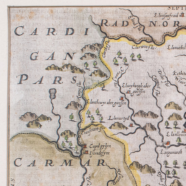Antique Map, Brecknoc, Breconshire, English, Framed, Dual Sided, Jacobean, 1607