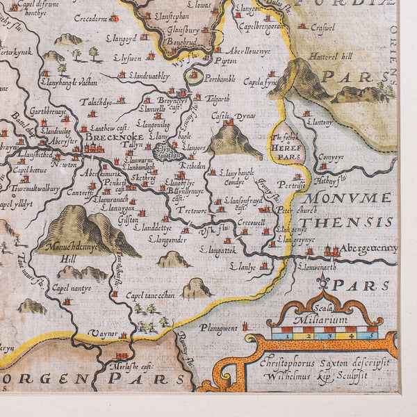 Antique Map, Brecknoc, Breconshire, English, Framed, Dual Sided, Jacobean, 1607