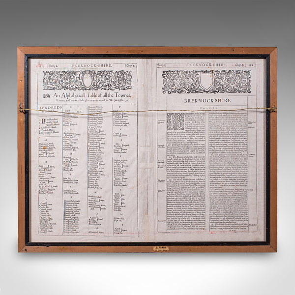 Antique Map of Breconshire, English, Framed, John Speed, Dual Sided, Circa 1627