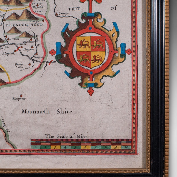 Antique Map of Breconshire, English, Framed, John Speed, Dual Sided, Circa 1627