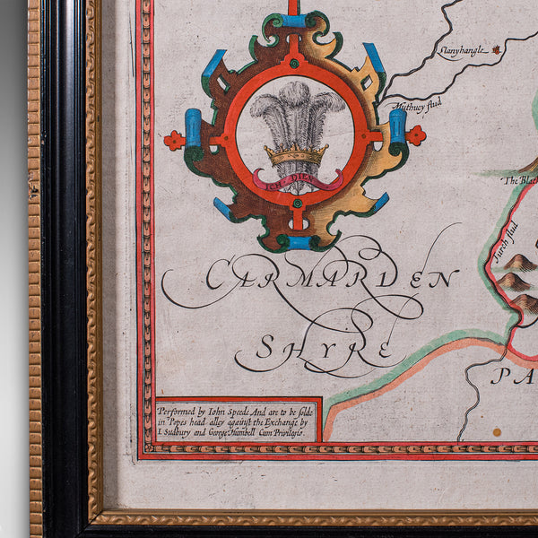 Antique Map of Breconshire, English, Framed, John Speed, Dual Sided, Circa 1627