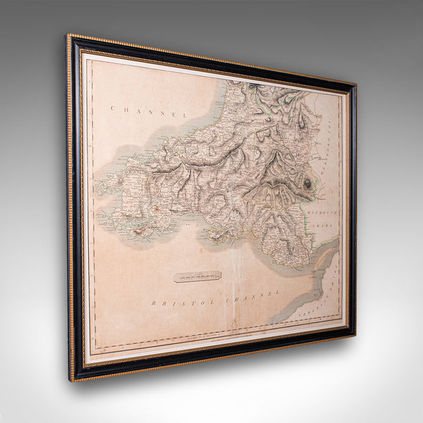 Antique Region Map, South Wales, English, John Cary, Framed, Atlas, Georgian