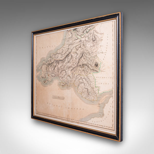 Antique Region Map, South Wales, English, John Cary, Framed, Atlas, Georgian