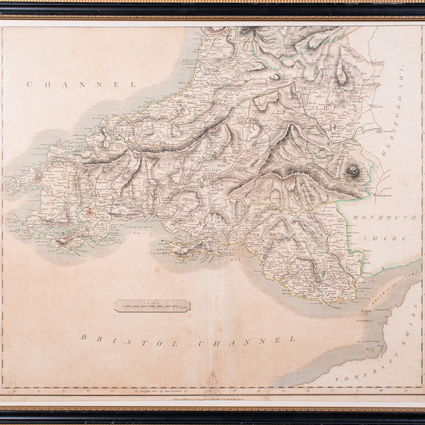 Antique Region Map, South Wales, English, John Cary, Framed, Atlas, Georgian