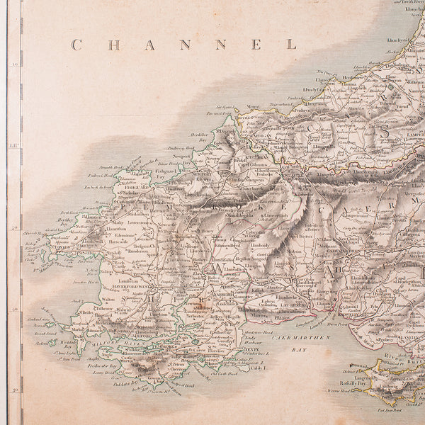 Antique Region Map, South Wales, English, John Cary, Framed, Atlas, Georgian