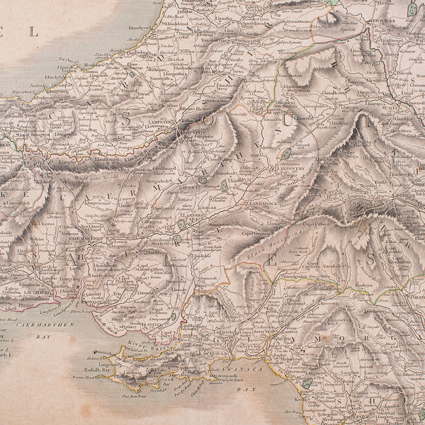 Antique Region Map, South Wales, English, John Cary, Framed, Atlas, Georgian