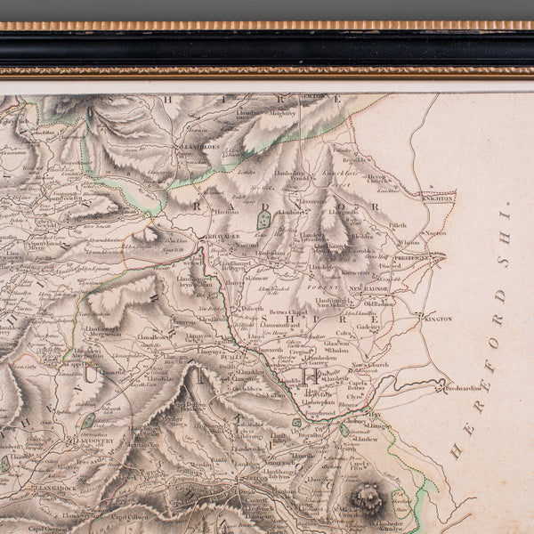 Antique Region Map, South Wales, English, John Cary, Framed, Atlas, Georgian