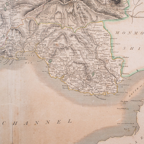 Antique Region Map, South Wales, English, John Cary, Framed, Atlas, Georgian