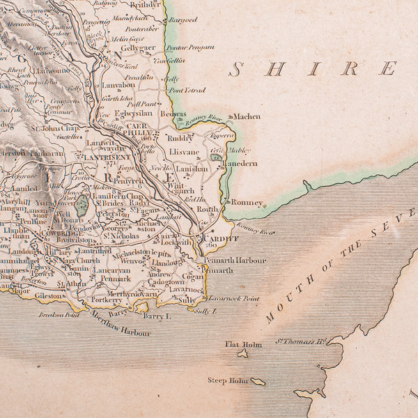 Antique Region Map, South Wales, English, John Cary, Framed, Atlas, Georgian