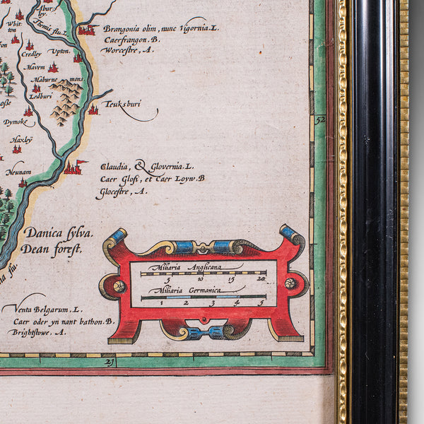 Antique Map of Wales, Belgian, Framed Atlas Excerpt, Elizabethan, Humphrey Llwyd