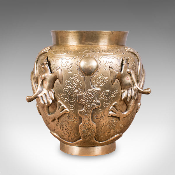 Antique Flower Urn, Oriental, Bronze, Dragon Motif, Posy Vase, Victorian, C.1900
