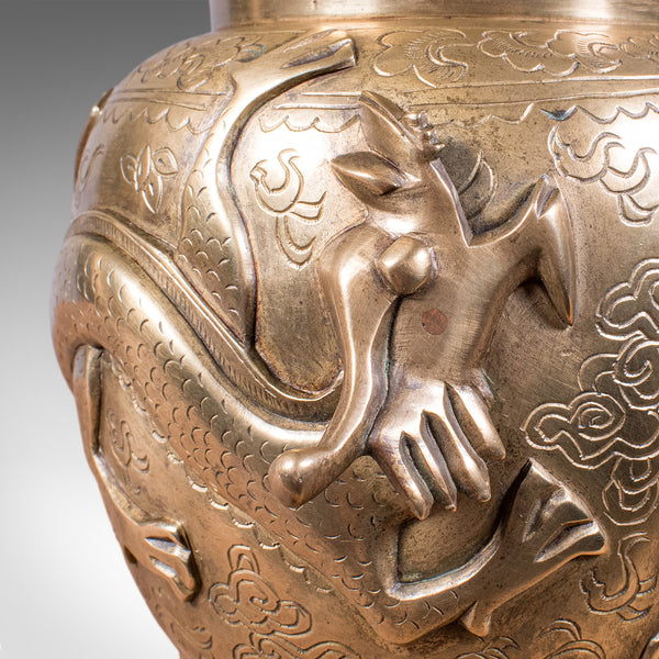 Antique Flower Urn, Oriental, Bronze, Dragon Motif, Posy Vase, Victorian, C.1900