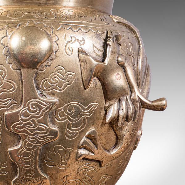 Antique Flower Urn, Oriental, Bronze, Dragon Motif, Posy Vase, Victorian, C.1900
