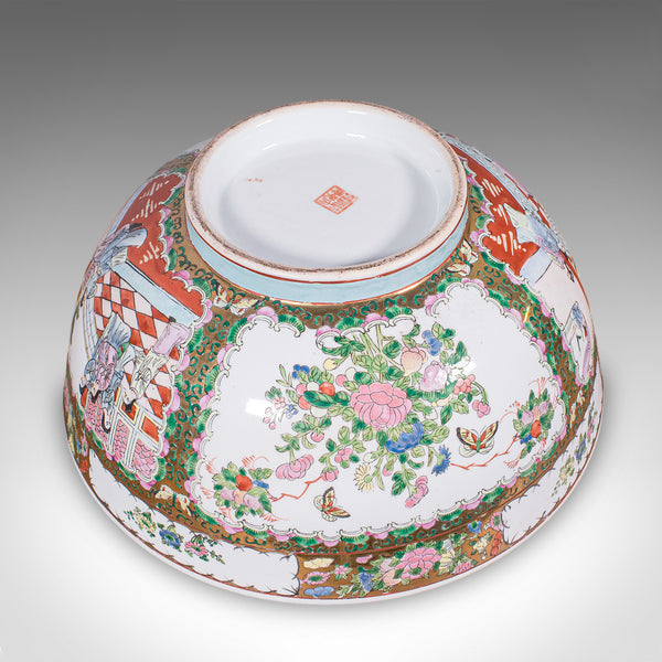 Large Vintage Famille Rose Fruit Bowl, Oriental, Ceramic, Display Dish, Art Deco