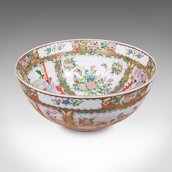 Large Vintage Famille Rose Fruit Bowl, Oriental, Ceramic, Display Dish, Art Deco